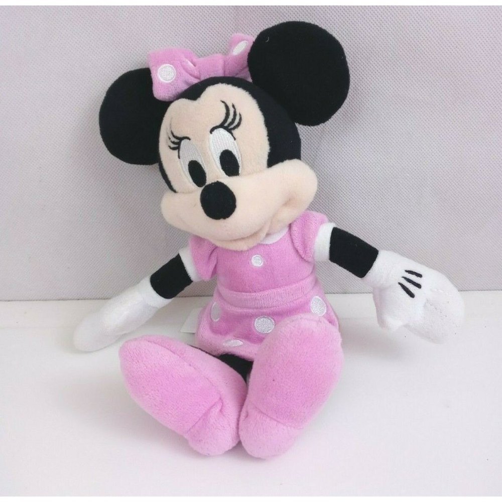 Disney Just Play Minnie Mouse 9" Mini Bean Bag Plush Pink Polka Dot Dress & Bow